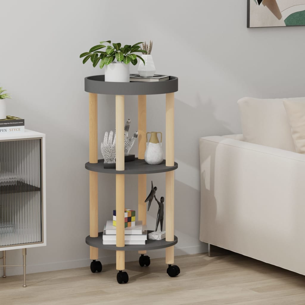 Berkfield 3-tier Trolley Grey 38x38x82cm Engineered Wood&Solid Wood Pine