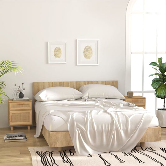 Berkfield Bedside Cabinets 2 pcs Brown Solid Wood Pine and Natural Rattan