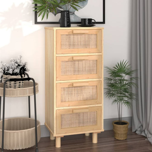 Berkfield Sideboard Brown 40x30x90 cm Solid Wood Pine and Natural Rattan