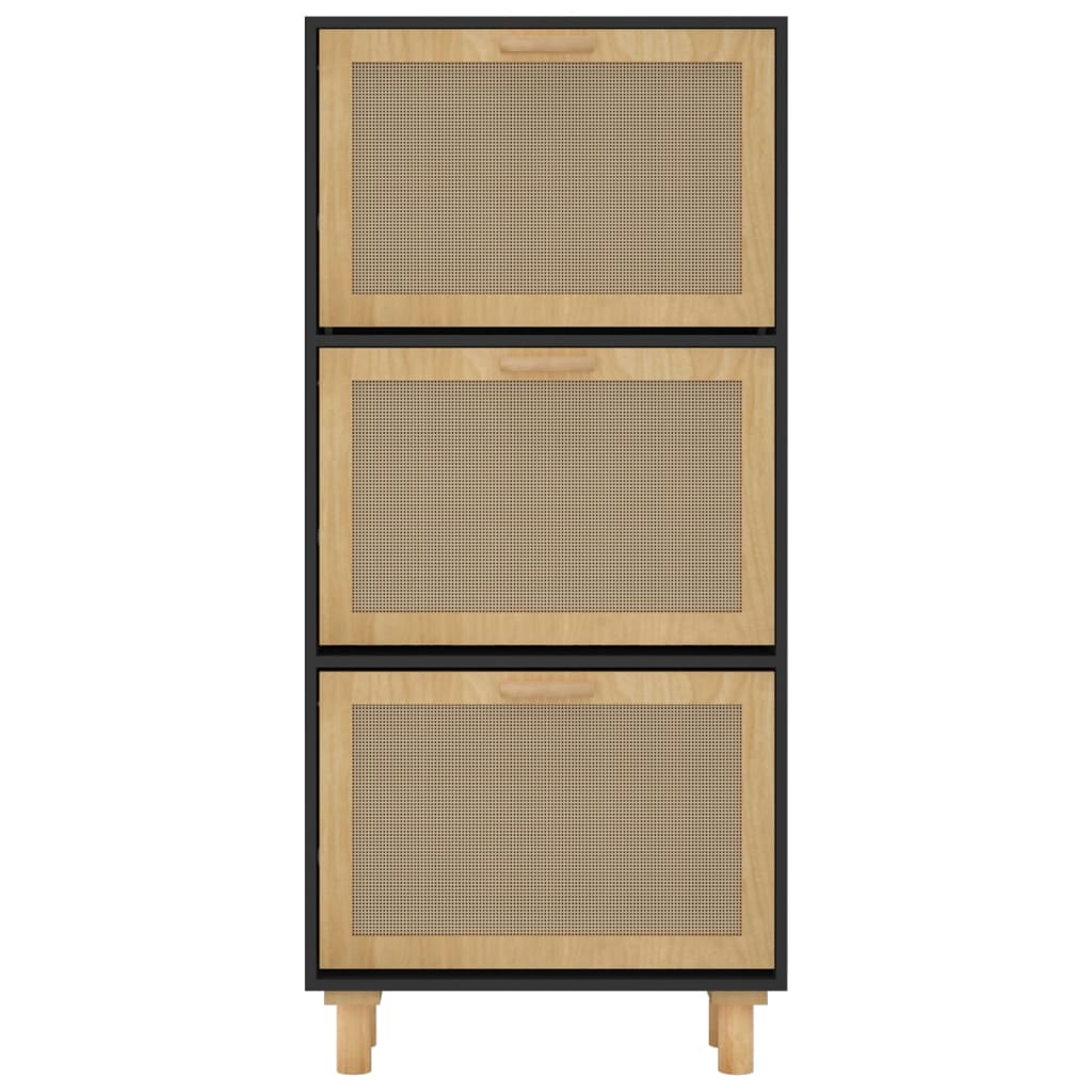 Berkfield Shoe Cabinet Black 52x25x115 cm Engineered Wood&Natural Rattan