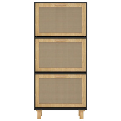 Berkfield Shoe Cabinet Black 52x25x115 cm Engineered Wood&Natural Rattan