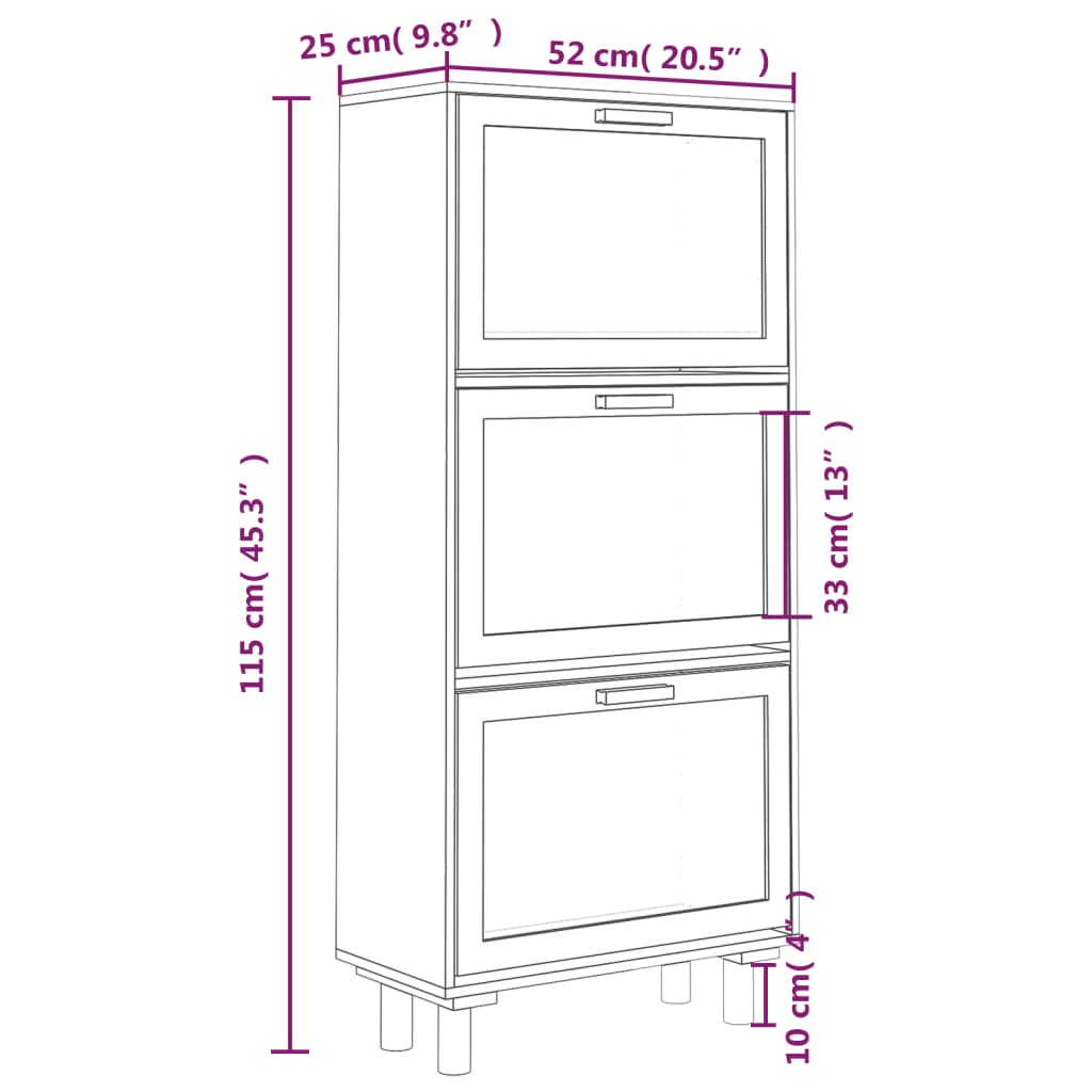 Berkfield Shoe Cabinet Black 52x25x115 cm Engineered Wood&Natural Rattan