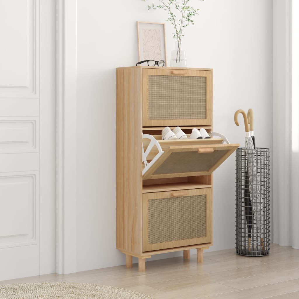 Berkfield Shoe Cabinet Brown 52x25x115 cm Engineered Wood&Natural Rattan