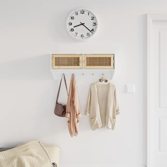 Berkfield Wall-mounted Coat Rack White Engineered Wood and Natural Rattan