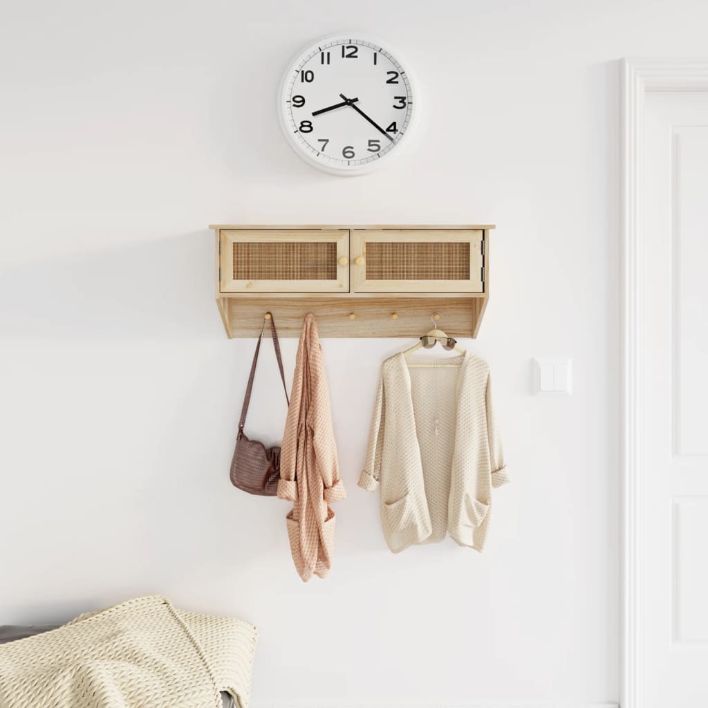 Berkfield Wall-mounted Coat Rack Brown Engineered Wood and Natural Rattan