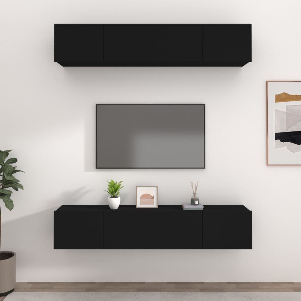 Berkfield TV Cabinets 4 pcs Black 80x30x30 cm Engineered Wood