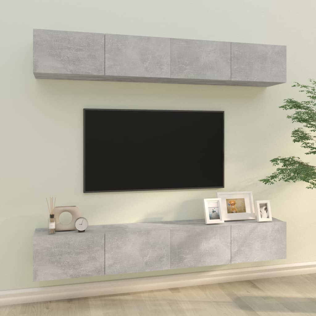 Berkfield Wall TV Cabinets 4 pcs Concrete Grey 100x30x30 cm