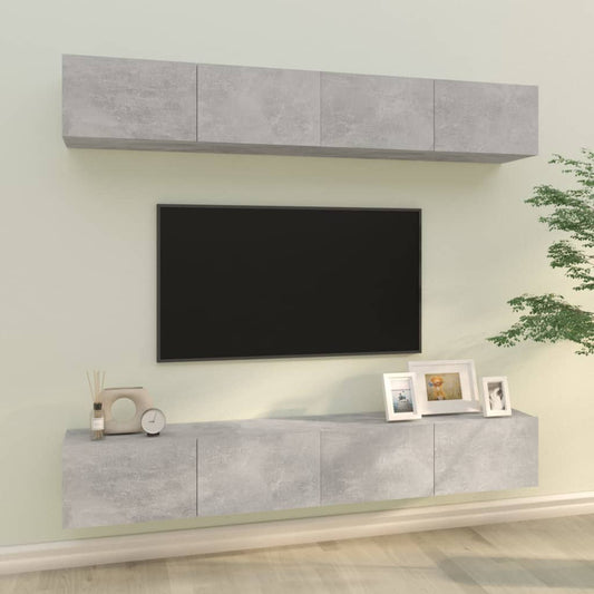 Berkfield Wall TV Cabinets 4 pcs Concrete Grey 100x30x30 cm