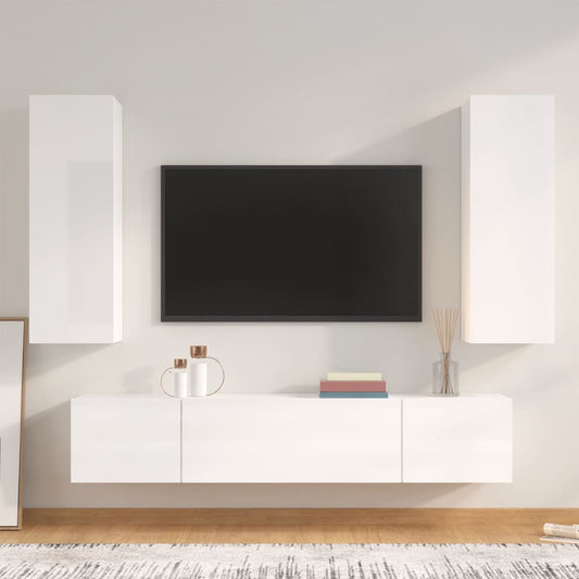 Berkfield 4 Piece TV Cabinet Set High Gloss White Engineered Wood