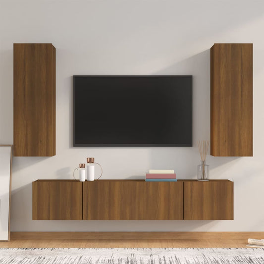 Berkfield 4 Piece TV Cabinet Set Brown Oak Engineered Wood