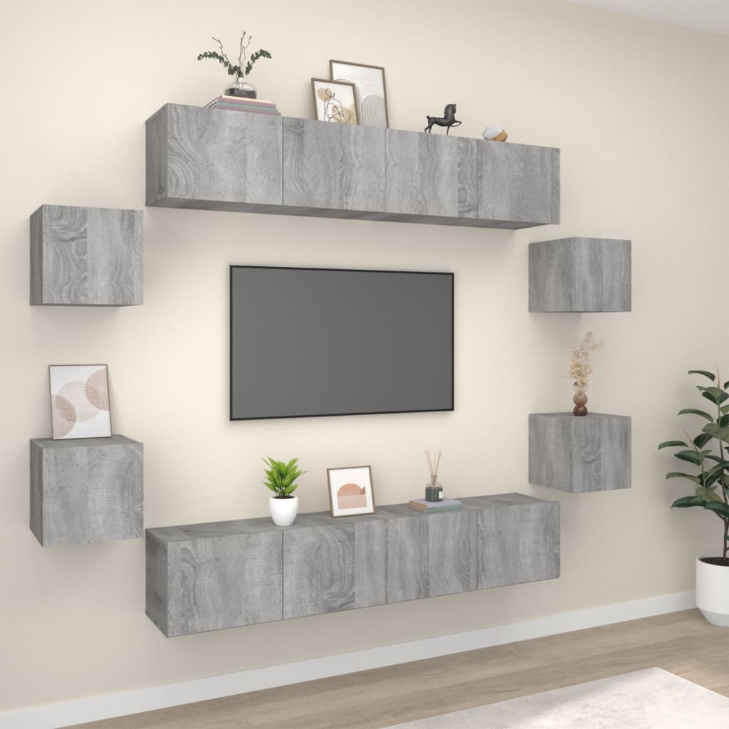 Berkfield 8 Piece TV Cabinet Set Grey Sonoma Engineered Wood