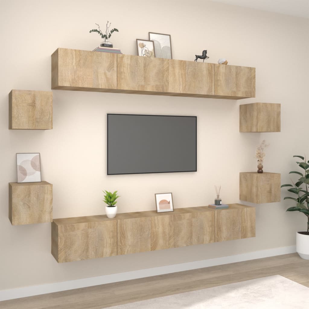Berkfield 8 Piece TV Cabinet Set Sonoma Oak Engineered Wood