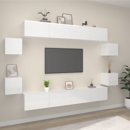 Berkfield 8 Piece TV Cabinet Set High Gloss White Engineered Wood