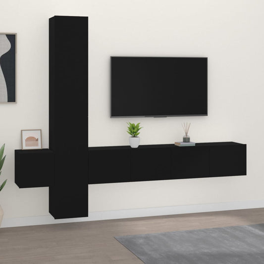 Berkfield 5 Piece TV Cabinet Set Black Engineered Wood