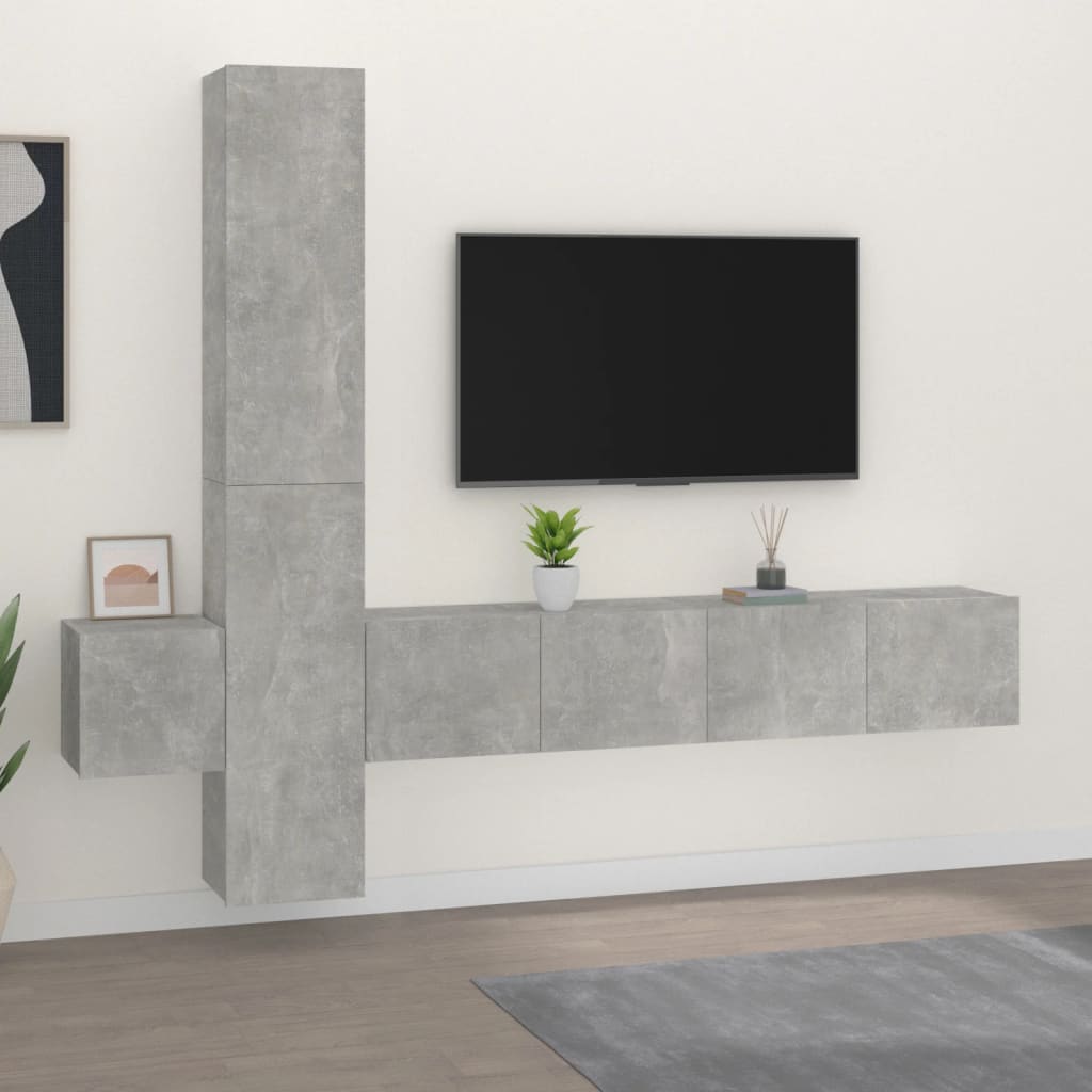 Berkfield 5 Piece TV Cabinet Set Concrete Grey Engineered Wood