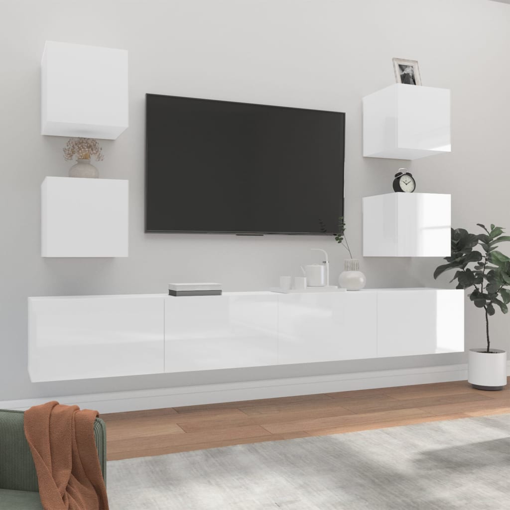 Berkfield 6 Piece TV Cabinet Set High Gloss White Engineered Wood