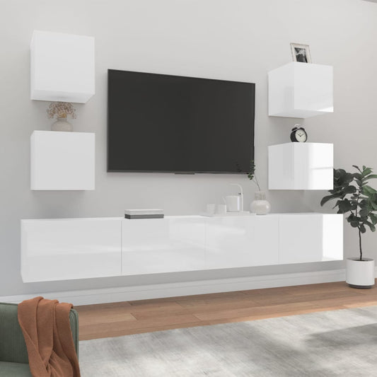 Berkfield 6 Piece TV Cabinet Set High Gloss White Engineered Wood