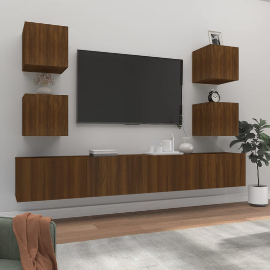 Berkfield 6 Piece TV Cabinet Set Brown Oak Engineered Wood