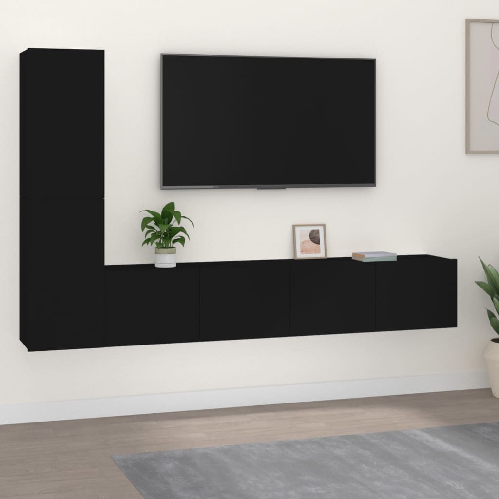 Berkfield 4 Piece TV Cabinet Set Black Engineered Wood