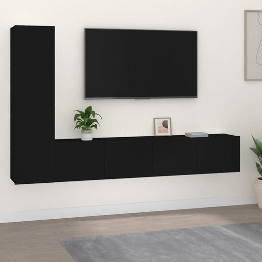 Berkfield 4 Piece TV Cabinet Set Black Engineered Wood
