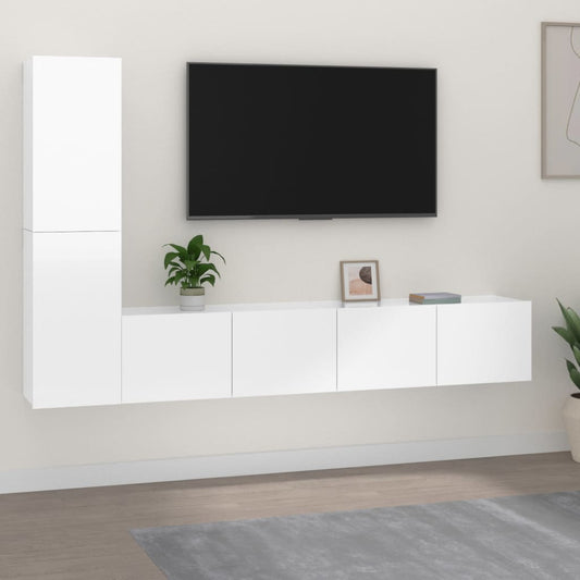 Berkfield 4 Piece TV Cabinet Set High Gloss White Engineered Wood