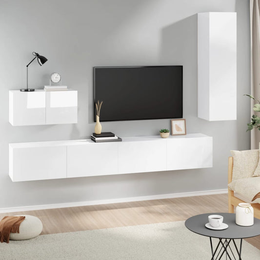 Berkfield 4 Piece TV Cabinet Set High Gloss White Engineered Wood