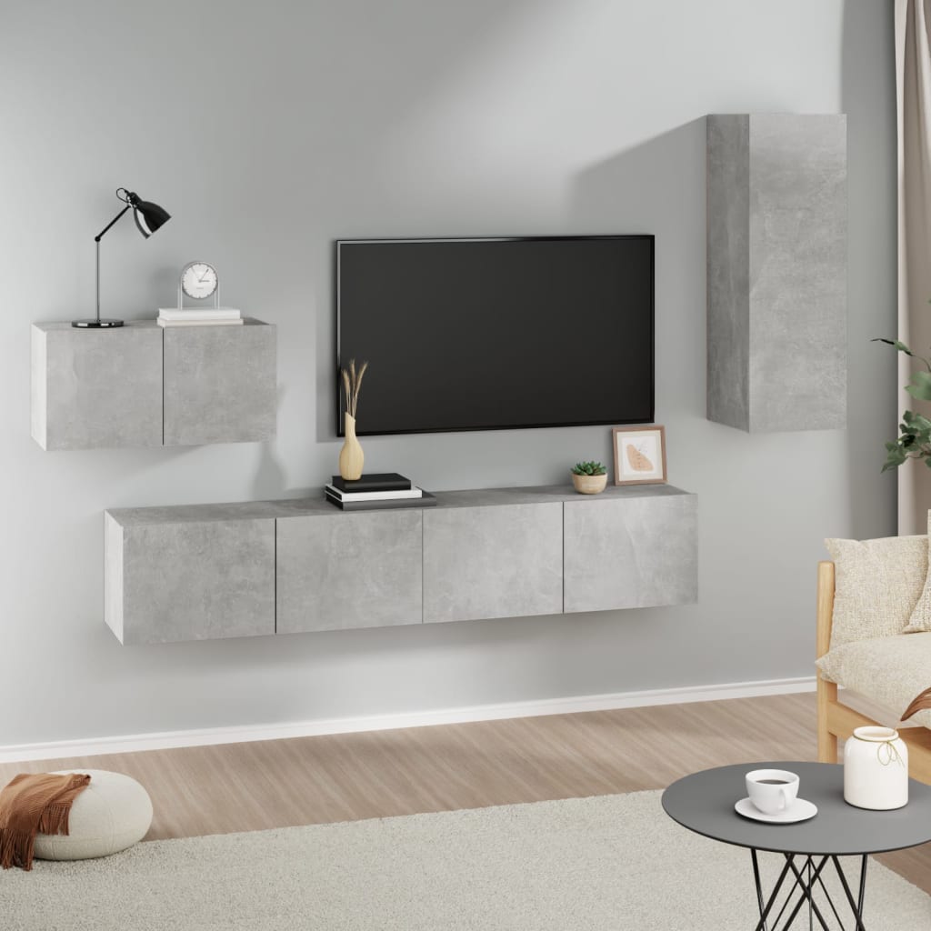 Berkfield 4 Piece TV Cabinet Set Concrete Grey Engineered Wood