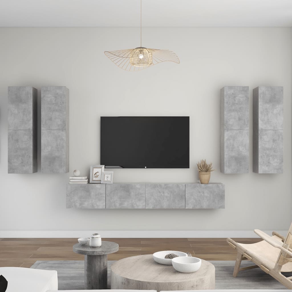 Berkfield 6 Piece TV Cabinet Set Concrete Grey Engineered Wood