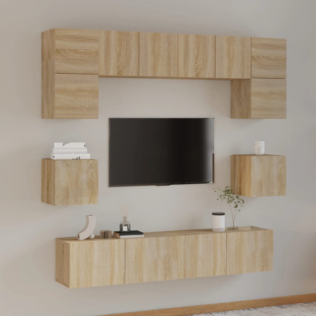 Berkfield 8 Piece TV Cabinet Set Sonoma Oak Engineered Wood
