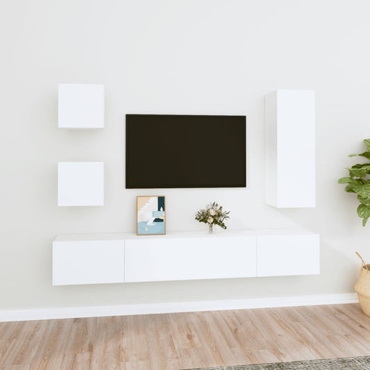 Berkfield 5 Piece TV Cabinet Set White Engineered Wood