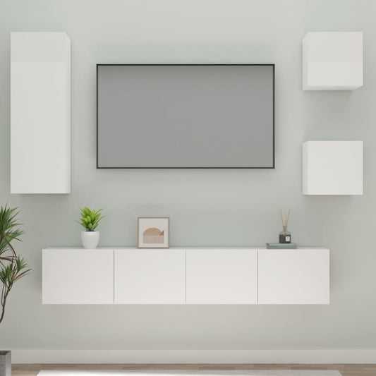 Berkfield 5 Piece TV Cabinet Set High Gloss White Engineered Wood