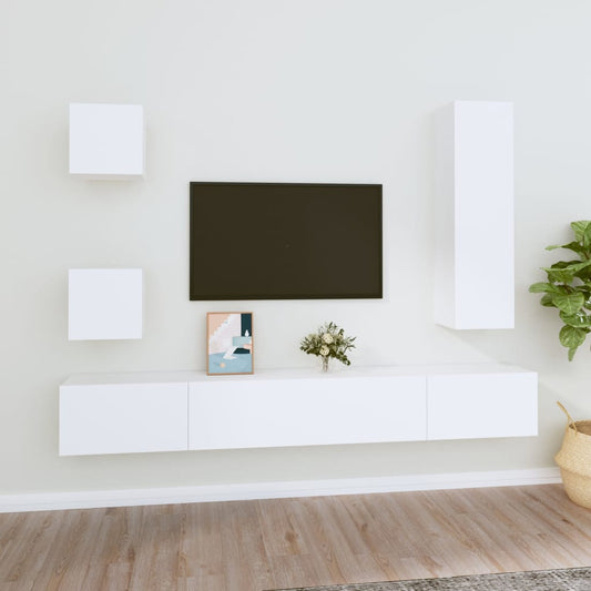 Berkfield 5 Piece TV Cabinet Set White Engineered Wood