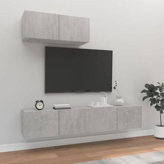 Berkfield 3 Piece TV Cabinet Set Concrete Grey Engineered Wood