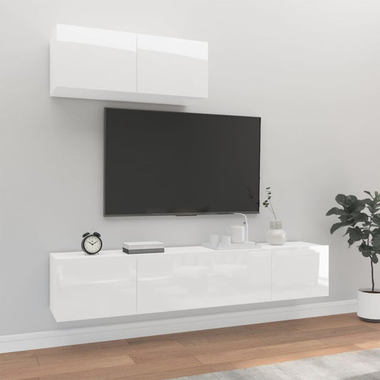 Berkfield 3 Piece TV Cabinet Set High Gloss White Engineered Wood