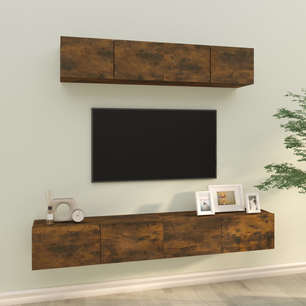 Berkfield 4 Piece TV Cabinet Set Smoked Oak Engineered Wood