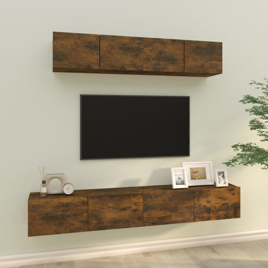 Berkfield 4 Piece TV Cabinet Set Smoked Oak Engineered Wood