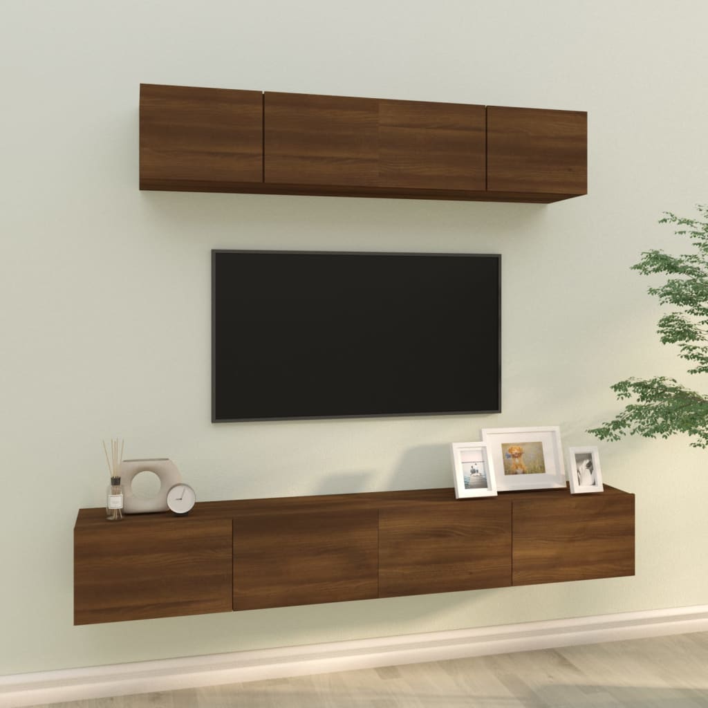 Berkfield 4 Piece TV Cabinet Set Brown Oak Engineered Wood