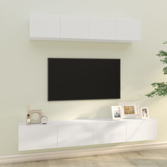 Berkfield 4 Piece TV Cabinet Set High Gloss White Engineered Wood