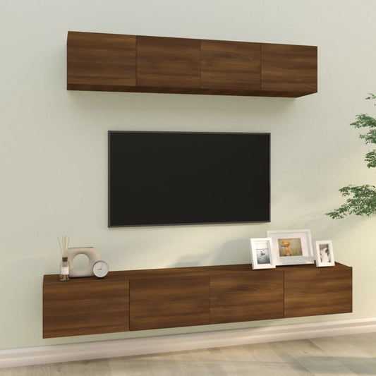 Berkfield 4 Piece TV Cabinet Set Brown Oak Engineered Wood