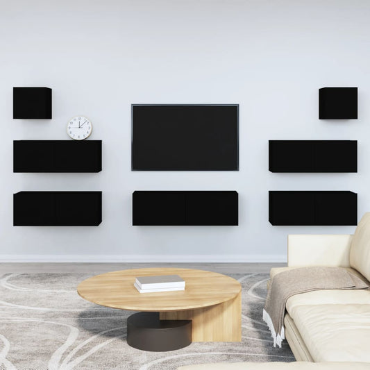 Berkfield 7 Piece TV Cabinet Set Black Engineered Wood