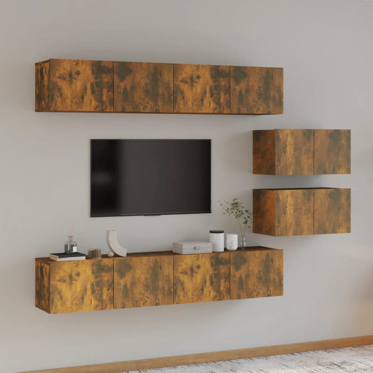 Berkfield 4 Piece TV Cabinet Set Smoked Oak Engineered Wood