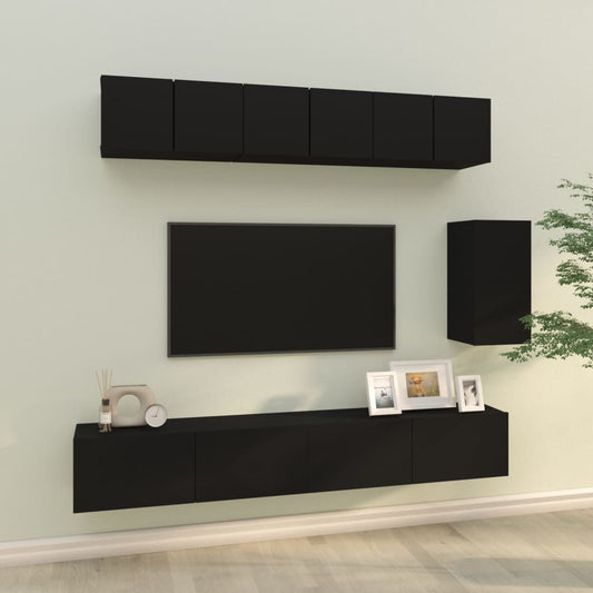 Berkfield 6 Piece TV Cabinet Set Black Engineered Wood