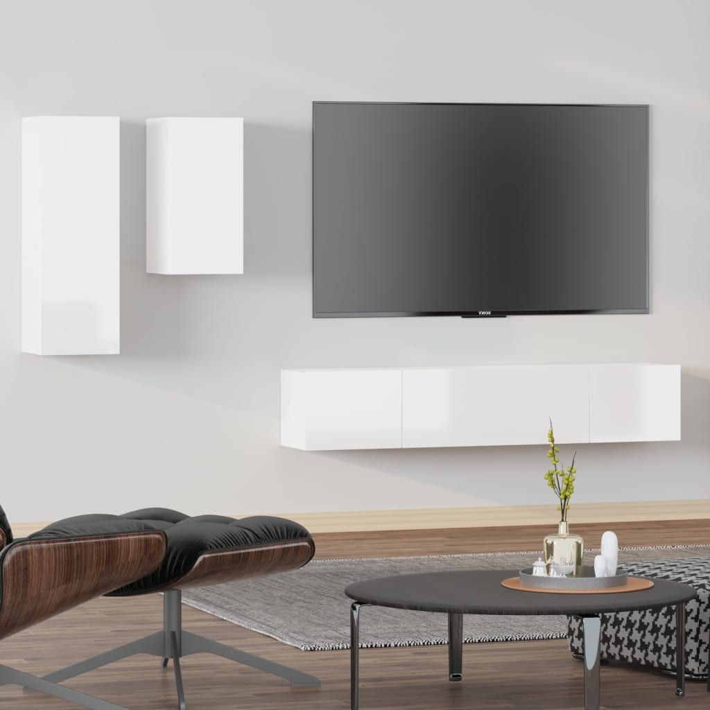 Berkfield 4 Piece TV Cabinet Set High Gloss White Engineered Wood