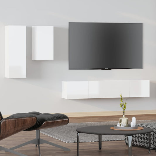 Berkfield 4 Piece TV Cabinet Set High Gloss White Engineered Wood