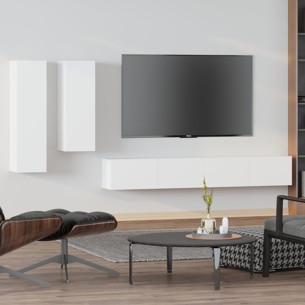 Berkfield 4 Piece TV Cabinet Set White Engineered Wood