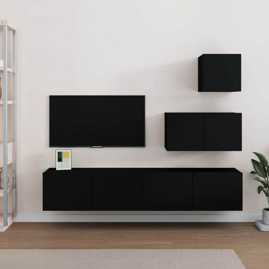 Berkfield 4 Piece TV Cabinet Set Black Engineered Wood