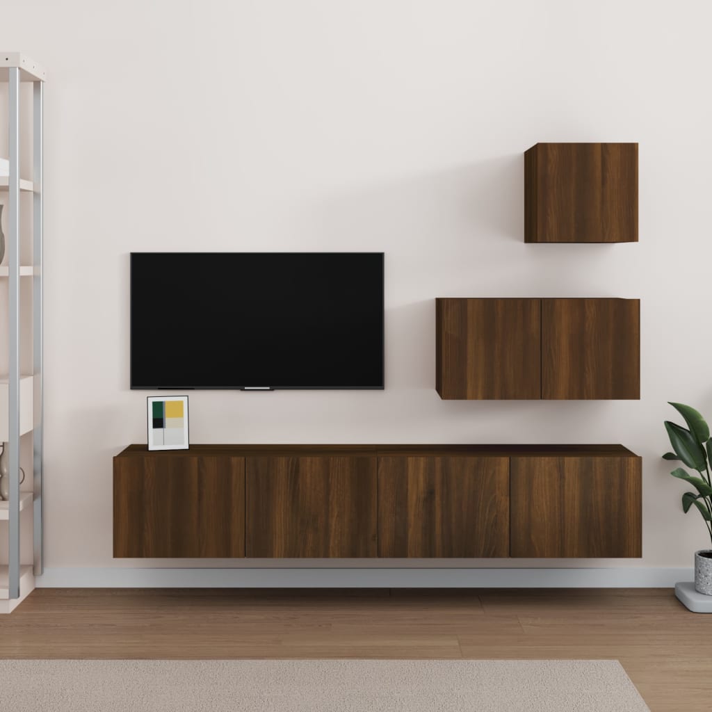 Berkfield 4 Piece TV Cabinet Set Brown Oak Engineered Wood