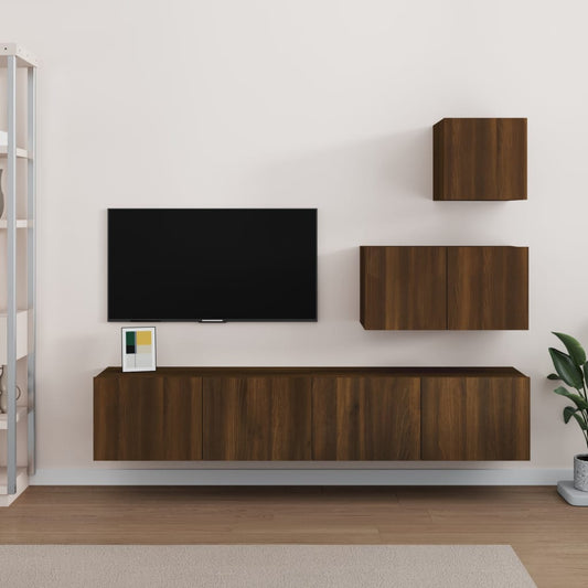 Berkfield 4 Piece TV Cabinet Set Brown Oak Engineered Wood