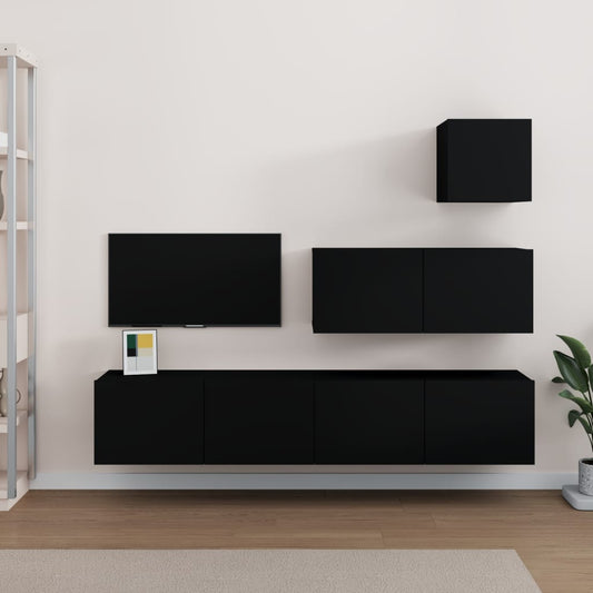 Berkfield 4 Piece TV Cabinet Set Black Engineered Wood