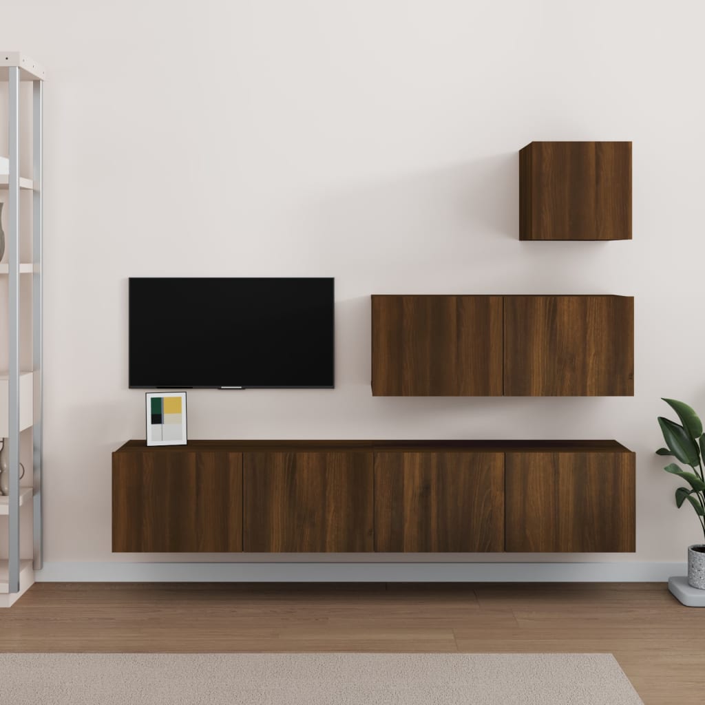 Berkfield 4 Piece TV Cabinet Set Brown Oak Engineered Wood